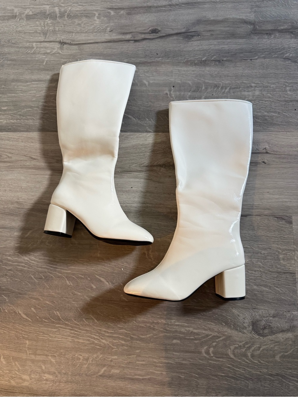 White Mid-Calf Block Heel Women's Boots